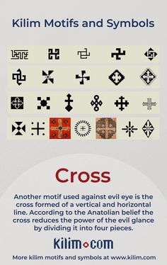 an info sheet with cross symbols on it and the words, kilim moffis and symbols