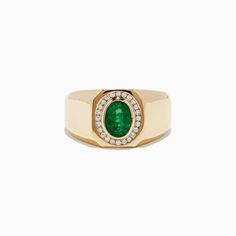 Effy Men's Brasillica 14K Yellow Gold Diamond and Emerald Ring Classic Yellow Gold Gia Certified Signet Ring, Classic Gia Certified Yellow Gold Signet Ring, Classic Oval Gia Certified Signet Ring, 14k Gold Jewelry With 17 Jewels, Classic 14k Gold Signet Ring With Gemstone, Classic 14k Gold Signet Ring With Center Stone, Classic 14k Gold Emerald Ring, Heirloom 14k Gold Emerald Ring With Polished Finish, Classic 14k Gold Cluster Ring With Polished Finish