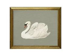 a painting of a white swan in a gold frame