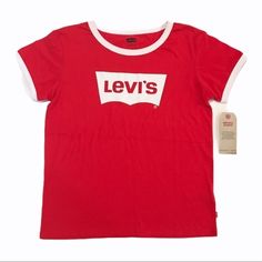 Red Ringer Tee, Size Large (12/13) Levi's Red Crew Neck Top, Girls White Shirt, Cropped Graphic Tees, Levis T Shirt, Levis Shirt, Black Short Sleeve Shirt, Eagle Shirts, White Tee Shirts, Ringer Tee