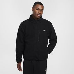 This casual full-zip jacket is made with superwarm high-pile fleece. Zippered side and chest pockets let you securely store your essentials on the go. Mens Fleece Jacket, Nike Sportswear Club Fleece, Striped Jacket, Mens Fleece, Mens Activewear, Zip Jacket, Black Jacket, Nike Sportswear, The Wind