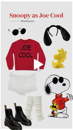 snoopy as joe cool and other items from the peanuts movie are on display in this poster