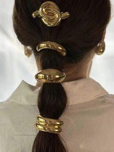 Geometric Hair Accessories A GOLD-One_size Elegance Hair, Retro Headband, Elegant Ponytail, Rope Hair, Chic Headband, Hair Cuffs, Golden Hair, Hair Accessories Clips, Low Ponytail