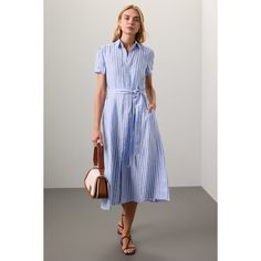 Blue (100% Linen). Casual Dress. Collared. Short Sleeve. Front button closure. Shoulder to hemline length: 48". Imported. Blue Midi Dress For Summer Office Wear, Summer Knee-length Dress With Placket, Blue Cotton Office Dress, Summer Workwear Shirt Dress, Spring Office Midi Dress With Buttons, Summer Office Dresses With Button Closure, Spring Dress With Placket For Day Out, Midi Length Shirt Dress For Day Out, Spring Dresses With Placket For Day Out