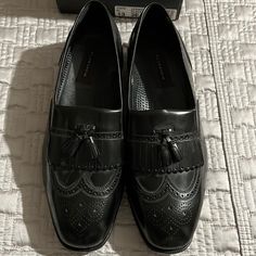 Brand New And Never Worn! In Excellent Condition! Black Wingtip Slip-ons For Semi-formal Occasions, Black Slip-on Tassel Loafers With Moc Toe, Black Wingtip Slip-ons With Brogue Detailing, Black Slip-ons With Brogue Detailing And Moc Toe, Black Wingtip Tassel Loafers For Business Casual, Black Semi-formal Wingtip Slip-ons, Florsheim Imperial, Cap Toe Shoes, Tassel Shoes