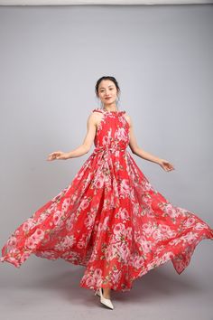 Chiffon Red Flower Long Party Dress Evening Wedding Lightweight Sundress Summer Holiday Beach Dress Bridesmaid Dress Maxi Skirt Detail Info: ❤ Color: Red flower as picture More color choice link: https://www.etsy.com/listing/213656440/chiffon-dress-color-card?ref=shop_home_feat_1 you just note the color you want with order, we will make according to your note. ❤ Material: Chiffon ❤ The dress doesn't limit the chest size and waist size, arm hole 45cm (if your upper arm circle circumference is mor Sleeveless Floral Print Bridesmaid Dress, Red Chiffon Floor-length Dress, Flowy Long Floral Dress, Floor-length Floral Print Chiffon Wedding Dress, Floor-length Floral Chiffon Wedding Dress, Red Chiffon Maxi Dress For Spring, Elegant Chiffon Floral Beach Dress, Elegant Beach Floral Chiffon Dress, Red Maxi Length Chiffon Dress