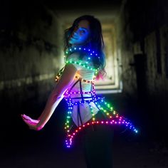 Smart Light up go go dress clothing - Cage dress "Iris" - by ETERESHOP Neo Fashion, Light Up Robot Costume, Neon Costume, Black Light-up Costume Accessories For Halloween, Led Light Costume, Go Go Dress, Light Up Clothes, Muse Band, Led Costume