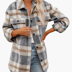 Brand New Without Tags Flannel Plaid Button Down. Can Be Worn As A Shirt Or "Shacket". Brown, White And Gray. Super Cute And Cozy. Size: Medium (Not Oversized Enough For Me 5'5", 165 Lb - Kind Of Snug Fit For Reference) Plaid Shirt Women, Plaid Shacket, Plaid Shirts, Flannel Women, Flannel Jacket, Long Sleeve Flannel, Plaid Fashion, Plaid Jacket, Plaid Flannel Shirt