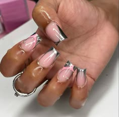 Silver French Tips, Makeup Nails Designs, Short Square Nails, Glow Nails, Classy Acrylic Nails, Long Square Acrylic Nails, Short Acrylic Nails Designs