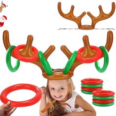 PRICES MAY VARY. Package: One set of inflatable reindeer toss game packed in a craft box, include 2 inflatable reindeer antler hat and 2 ring tosses, a fun Xmas family party game. Fun Family Game: Inflatable reindeer party toss game is a really good interactive family game, play it with your kids or families, there will be more laughter. Material: This inflatable reindeer antler made of environment PVC material, lightweight and portable, durable and reusable, easy to inflate. Size: The whole rei Rings For Kids, Antler Hat, Christmas Party Activities, Children Games, Ring Toss Game, Holiday Party Games, Family Party Games, Kids Christmas Party, Christmas Carnival