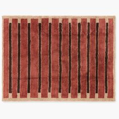 a red rug with brown stripes on it