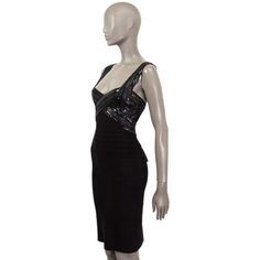 For Sale on 1stDibs - 100% authentic Herve Leger sleeveless bandage dress in black rayon (90%), nylon (9%) and spandex (1%). Embellished with black sequins on the front and Bandage Dress Bodycon, Herve Leger, Bandage Dress, Black Sequins, Criss Cross, Day Dresses, Bodycon Dress, Spandex, For Sale