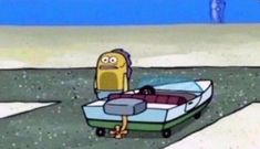 an animated image of spongebob pushing a cart