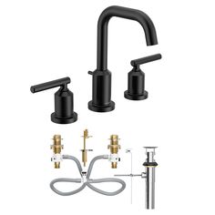 the faucet is shown with three different types of faucets and hoses