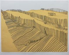 a drawing of sand dunes with trees in the distance