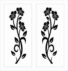 two black and white flower designs with leaves