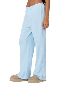 The mood is sure to be relaxed in these waffle-textured knit pants printed with dainty blooms. Elastic waist Faux fly 100% cotton Machine wash, dry flat Imported Cotton Wide Leg Sleepwear For Relaxation, Wide Leg Cotton Sleepwear For Relaxation, Cotton Sweatpants With Elastic Waistband For Pajama Party, Full-length Cotton Sleep Bottoms, Full Length Cotton Sleep Bottoms, Full-length Spring Loungewear Sleepwear, Spring Full-length Loungewear Sleepwear, Spring Full Length Loungewear Sleepwear, Spring Full Length Sleepwear For Loungewear