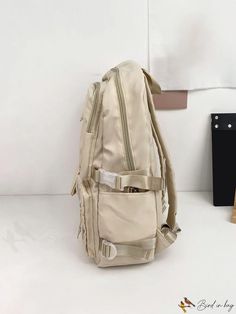 BirdinBag - Water Resistant Backpack for Teen Boys, Stylish and Functional for School, Travel, and Business Beige Rectangular Backpack For Back To School, Functional Beige Bag For Students, Portable Beige Standard Backpack, Beige Portable Rectangular Backpack, Portable Rectangular Beige Backpack, Beige Rectangular Backpack, Portable Everyday Beige Backpack, Beige Bag With Zipper Pocket For Back To School, Beige Back To School Bags With Zipper Pocket