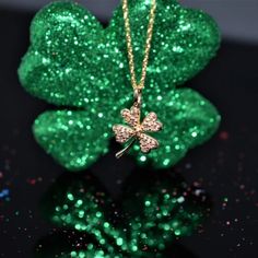 14K Yellow Gold Diamond Four Leaf Clover Pendant Necklace with Diamonds measuring .25tdw Gold Four Leaf Clover, Fae Folk, Lucky Four Leaf Clover, Lehenga Red, Necklace With Diamonds, Clover Pendant, Four Leaves, Four Leaf, Diamond Pendant Necklace