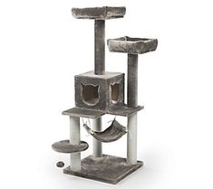 a cat tree with two cats in it