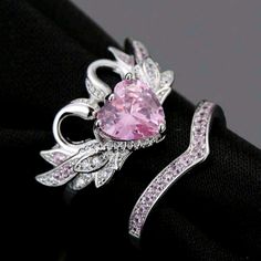 New In Box 3 Carat Pink Sapphire Stone With Lab Created Diamonds Appx 1 Carat Solid Sterling Silver. 925 Size 7 Black And Pink Wedding Ring, Opalescent Sapphire Engagement Ring, Pink Opal Wedding Ring, Unique Silver Engagement Rings, Wedding Rings Pink, Whimsical Engagement Ring, Pink Wedding Ring, Pink Rings, Baby Pink Wedding