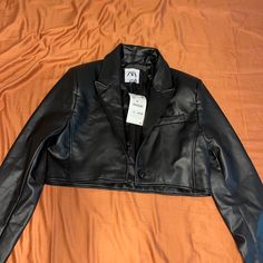 Zara Black Cropped Leather Jacket Size Medium Brand New With Tags Never Worn Zara Leather Jacket, Zara Leather, Cropped Leather Jacket, Zara Jackets, Black Crop, Zara Black, Leather Jackets, Jackets & Coats, Jackets For Women