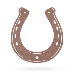 a brown horseshoe shaped object with stars on the front and back end, against a white background