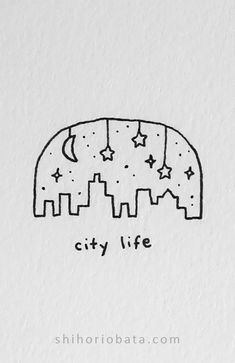 an elephant with stars on it's head and the words city life written in black ink