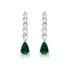 Pear Emerald & Diamond Graduated Drop Earrings 14k White Gold (0.80ctw) Birthstone Gems, Bridal Earrings Drop, Colorless Diamond, Silver Jewelry Fashion, Emerald Earrings, Sapphire Earrings, Natural Blue Sapphire, Diamond Pendant Necklace, Pearl Stud Earrings