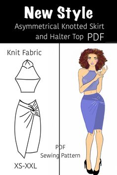 the new style asymmetrical knotted skirt and halter top sewing pattern