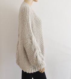 Beige Oversized Cardigan Chunky Cable Knit Jacket Hand Knitted Cable Knit Sweater Cardigan, Knit Shrug, Oversized Knit Cardigan, Chunky Cable Knit, Chunky Cardigan, Oversize Knit, Beige Cardigan, Knitted Coat, Wrap Cardigan