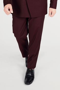 Upgrade your style with our Umber Maroon Wool Rich Pant, where classic charm meets contemporary elegance! The rich Umber Maroon hue exudes sophistication, making it a versatile addition to your wardrobe. Crafted with premium wool-rich fabric, it ensures both comfort and luxurious texture. Whether it's a formal event or a semi-formal outing, this pant effortlessly elevate your look and complement any ensemble. In addition to being constructed from Imported Superior Fabrics, French crown Pants are Solid Full-length Wool Pants, Full Length Solid Wool Pants, Full Length Wool Pants, Classic Fitted Burgundy Bottoms, Formal Wool Pants For Fall, Semi-formal Straight Wool Pants, Burgundy Full Length Workwear Pants, Burgundy Full Length Work Pants, Burgundy Full-length Pants For Work