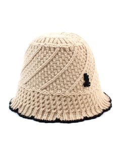 Editor's NotesThis knitted bucket hat features scalloped edge around brim in a contrasting color and a swirl patterned crown. It will keep you warm and stylish in chilly days.- Metal logo trim at the side- Contrasting color scalloped edge around brim- Unisex wearMeasurements (in.) One size- Height: 6.7 in. - Brim Length: 2.6 in.- Circumference: 23.2 in.  Composition & Care- 100% Polyester- Refer to the care labelDesigner- by Universal chemistry Knitted Bucket Hat, Hat Knit, Swirl Pattern, Crochet Hat Pattern, Metal Logo, Texture Design, Metallic Logo, Scalloped Edge, Crochet Crafts