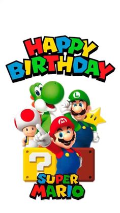 an image of mario birthday card with the number two and other characters in front of it