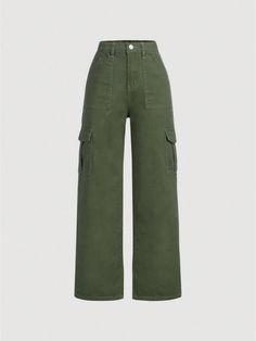 SHEIN Einfarbige Cargo-jeans Für Teenager Und MädchenIch habe tolle Produkte auf SHEIN.com entdeckt, sie es dir an! Jean Vert, Cargo Pants Green, Blueberry Pancakes, Jeans Cargo, Green Cargo, Green Jeans