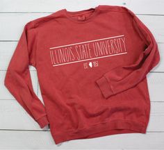 College/University/Group Custom Sweatshirt with State Outline - Comfort Colors - SHIPPING INCLUDED Collegiate Sweatshirt With Screen Print, Relaxed Fit, College Cotton Sweatshirt With Screen Print, Collegiate Cotton Sweatshirt With Screen Print, School Fan Apparel Cotton Sweatshirt, Cotton School Spirit Sweatshirt With Screen Print, University Red Cotton Sweatshirt With Letter Print, Cotton Sweatshirt With School Spirit Screen Print, School Spirit Sweatshirt With Screen Print For Fall, Fall School Spirit Sweatshirt With Screen Print