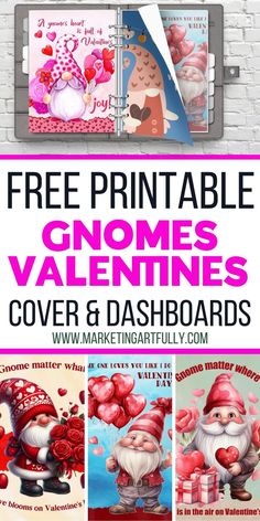 Gnome Valentine's Day Planner Covers and Dashboards - Free Printables February Planner, Free Printable Planner, Mixed Media Art Projects, Planner Covers, Cute And Cuddly, Planner Dashboard, Printables Free, Day Planner, Planner Printables Free