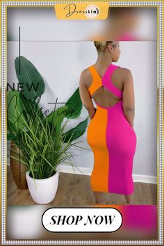 Fashion Color Patchwork Sleeveless Back Hollow Out Bodycon Sexy Women Clothes Club Party Maxi Dress Party Maxi Dress, Calf Sleeve, Club Parties, Bodycon Fashion, Fashion Color, Club Party, U Neck, Maxi Dress Party, Women Clothes