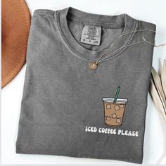 Iced Coffee Shirt, Ice Coffee Lover, Comfort Colors, Iced Coffee tshirt, Cute Coffee Shirt, Iced Coffee Please Tshirt, Trendy Graphic Tee  ☀️Popular Comfort Color 1717 tshirts ☀️Preshrunk, soft-washed, garment-dyed fabric ☀️Sizes: S-4X size up for an oversized tshirt fit. great for small business owners bridal parties  birthday shirts spring outfit nature lovers Christmas gifts Holiday Parties Care instructions: Machine wash cold inside out. Dry on low.  Shipping: Items will ship within 1-5 busi Shirt Spring Outfit, Iced Coffee Shirt, Ice Coffee, Coffee Shirt, T Shirt Oversize, Cute Coffee, Coffee Tshirt, Trendy Graphic Tees, Coffee Shirts