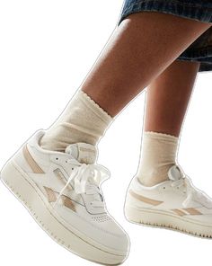 Comfortable Beige Sneakers With Vulcanized Sole, Comfortable Beige Ankle-high Sneakers, Beige Ankle-high Sporty Sneakers, Beige Ankle-high Sneakers With Cushioned Footbed, Cream Athleisure Sneakers, Cream Sneakers With Round Toe For Athleisure, Cream Round Toe Sneakers For Athleisure, Cream Athleisure Sneakers With Round Toe, Reebok Club C Double Revenge