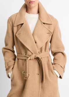 Taking cues from a traditional trench coat, Italian wool-blend layer is hand-finished with heritage details like a storm flap, belted waist and cuffs and double-breasted button closure. Double-breasted button-front closure. Adjustable self-belted waist and cuffs. Side-seam pockets. Storm flap. Back vent. 75% Wool, 25% nylon. Fabric imported from Italy. Baby Clothes Sale, Sweater Collection, Wool Blend Coat, A Storm, Wool Fabric, Outerwear Coats, Shirt Sale, Long Coat, Sweater Jacket