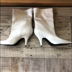 These Are Very In Fashion !! White Pointed Toe Boots Designed By Kendall & Kylie .. 4” Heel , 11 1/2” High Up Calf , 6 1/4” Opening At Top , Pull On Style , Black Soles ..Size 9m But Fit Me And I’m An 8 , These Are Nwot Chic White Boots With Wide Calf, Chic White Wide Calf Boots, White Mid-calf Boots For Party In Fall, White Wide Calf Heeled Boots For Winter, Winter White Wide Calf Heeled Boots, White High Heel Mid-calf Boots Medium Width, White Pointed Toe Mid-calf Boots Medium Width, White High Heel Mid-calf Boots For Party, White Wide Calf Boots With Reinforced Heel