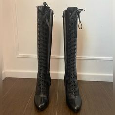 Like New, Black Leather Fornarina Women’s Knee High Boots. Lace Up Front, Inside Calf Zipper. High Leather Boots, Knee High Leather Boots, Shoes Heels Boots, Knee High Boots, High Boots, New Black, Shoes Women Heels, Leather Boots, Knee High