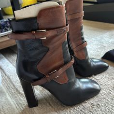 Prada Boots Excellent Condition Worn Twice Like Brand New Still Heels 4.5” . Comes With Dust Bags Brown Calf Leather Heels With Buckle Closure, Luxury Brown Heeled Boots For Formal Occasions, Luxury Brown Heeled Boots With Round Toe, Luxury Brown Ankle Heeled Boots, Luxury Brown Heeled Boots With Leather Sole, Luxury Brown Heeled Boots With Reinforced Heel, Designer Brown Boots For Formal Occasions, Designer Brown Heeled Boots For Formal Occasions, Luxury Brown Ankle Boot Heels