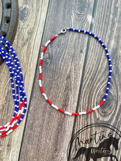 American Flag Seed Bead Choker Necklace Made with size 8/0 seed beads.  SIZE GUIDE  Ʊ  The Necklace is adjustable has a chain and pendant lobster clasp on the ends, which can easily adjust its length to fit your size. It closes to a minimum of 13" to a maximum of 16". Ʊ If your neck size is larger or smaller than the measurements above please leave a note at checkout of your neck size and I will be happy to customize the size for you. Ʊ How to measure your neck size: If you don't have a seamstress tape measure, take a piece of yarn or string and wrap it around your neck to a comfortable fit marking the point where the end touches itself. Lay the string straight next to a ruler and note the length. Ʊ  In the drop-down menu there is the option to buy the set of 2, 3 and 4 the same with a dis Red Beaded Patriotic Necklaces, Patriotic Beaded Necklace For Gift, Patriotic Red Beaded Necklaces, Patriotic Blue Beaded Necklaces, Patriotic Blue Beaded Necklace, Seed Bead Necklace Ideas, 4th Of July Accessories, Western Fashion Jewelry, Clay Bead Necklace