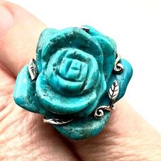 SX 925 Womens Ring Sterling Silver Carved Turquoise Rose Size 5.25  | eBay Turquoise Rose, Womens Ring, Ring Style, Cocktail Ring, Cocktail Rings, Sterling Ring, Fashion Rings, Women Rings, Sterling Silver Rings