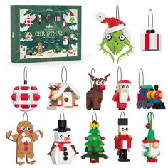 christmas ornament kits are displayed in front of a box with an assortment of ornaments