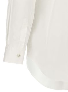 Comme Des Garçons x Lacoste shirt in cotton poplin with button closure, print and logo patch. Composition: 100% cotton Designer Slim Fit Cotton Dress Shirt, Designer Cotton Dress Shirt For Office, Designer Cotton Dress Shirt For Business, Designer Cotton Shirt With Fold Down Collar, Designer White Cotton Dress Shirt, White Cotton Shirt With Concealed Placket, White Poplin Button-up Shirt, Business Cotton Tops With Placket, Designer Cotton Button-up Tops