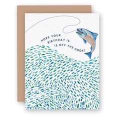 a card with a fish jumping out of the water Fishing Anniversary Card, Birthday Card Painting Ideas For Men, Birthday Card For Fisherman, Fisherman Birthday Cards, Handmade Watercolor Birthday Cards, Fish Birthday Cards For Men, Watercolor Bday Card Ideas, Birthday Cards For Him Diy, Homemade Cards For Men Birthdays