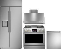 stainless steel kitchen appliances including refrigerator, stove and dishwasher